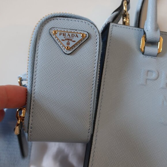 Authentic Prada Celeste Saffiano Lux Logo Embossed Small Crossbody Tote Handbag - Picture 4 of 16